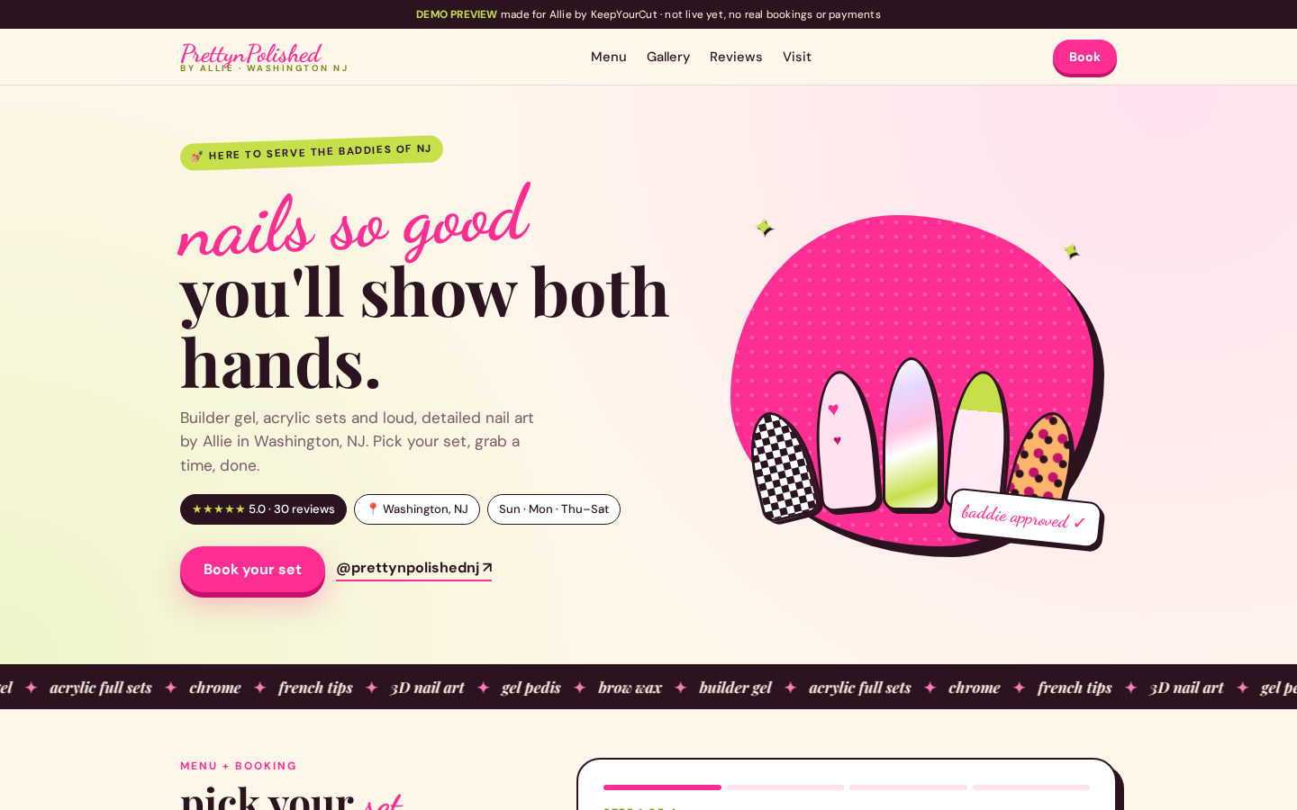 Pretty N Polished nail tech demo booking site
